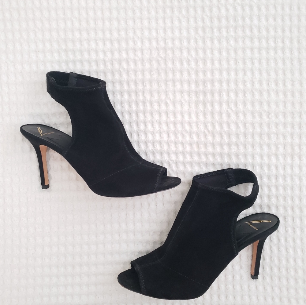 Brian Atwood black nubuck open toe slingback heels 10